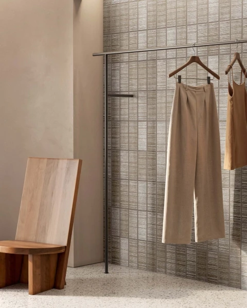 Ame ribbed handmade tiles by Yukari Ceramics